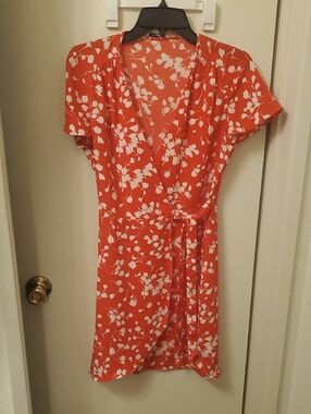 J. Crew Orange Floral Wrap Mini Dress with Tie Waist